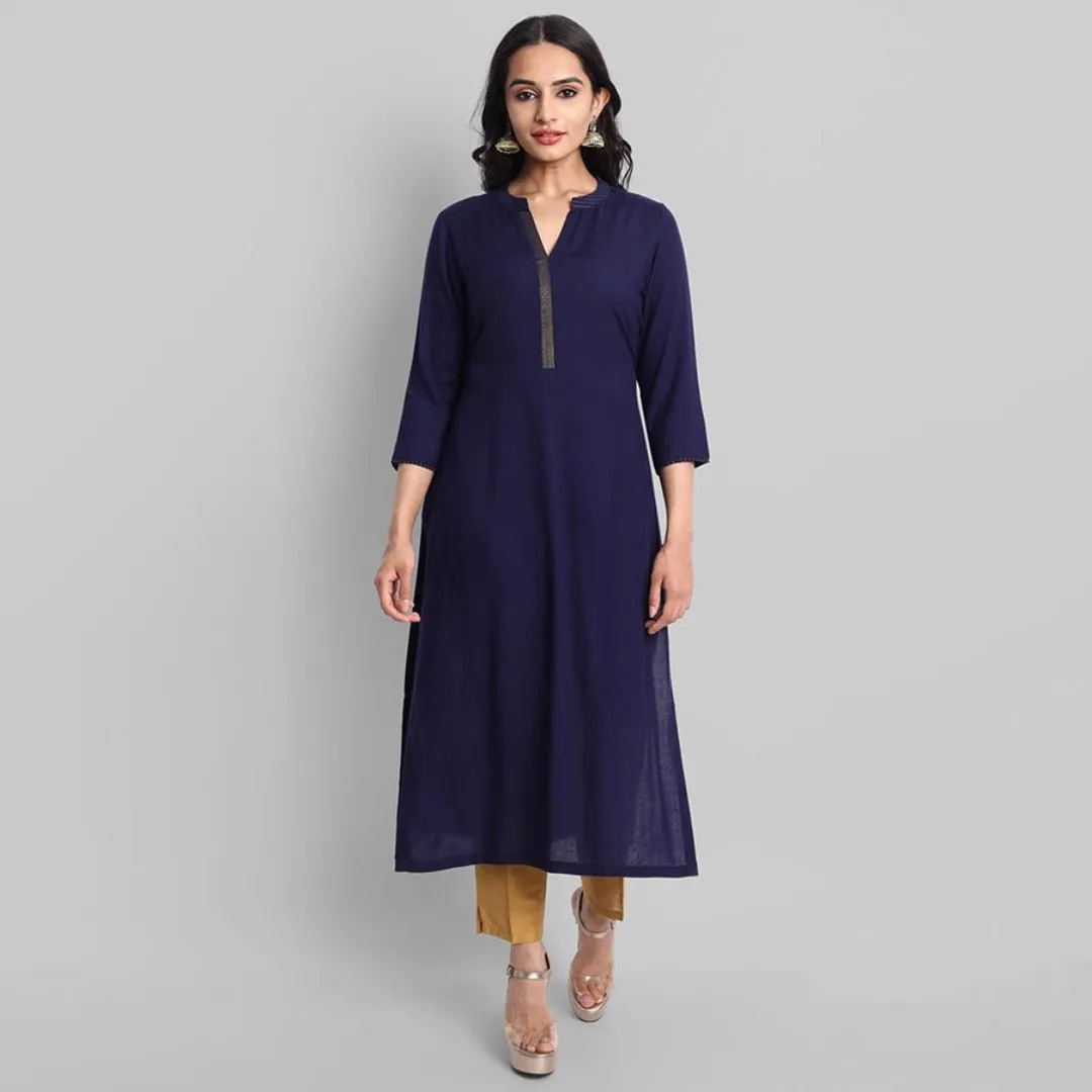 Navy Blue Rayon Swapna Kurta