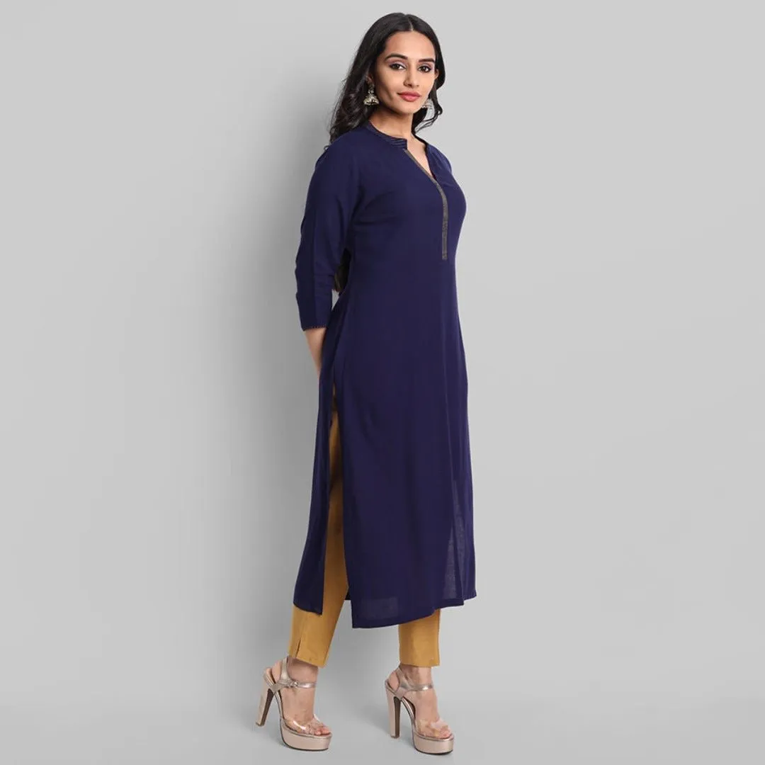 Navy Blue Rayon Swapna Kurta