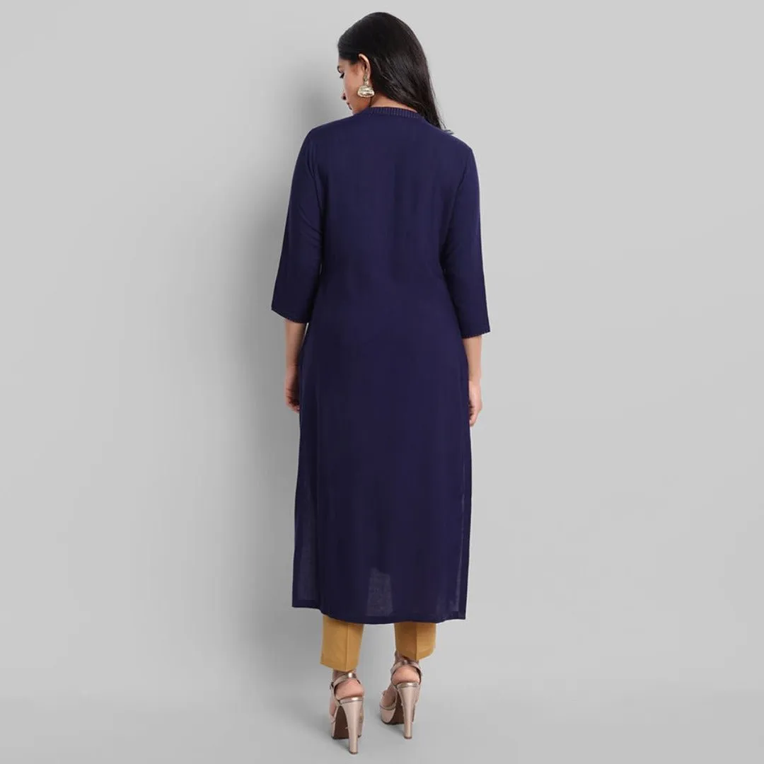 Navy Blue Rayon Swapna Kurta