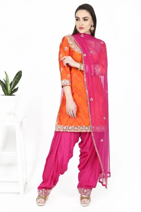 Orange and Magenta Kurta set.