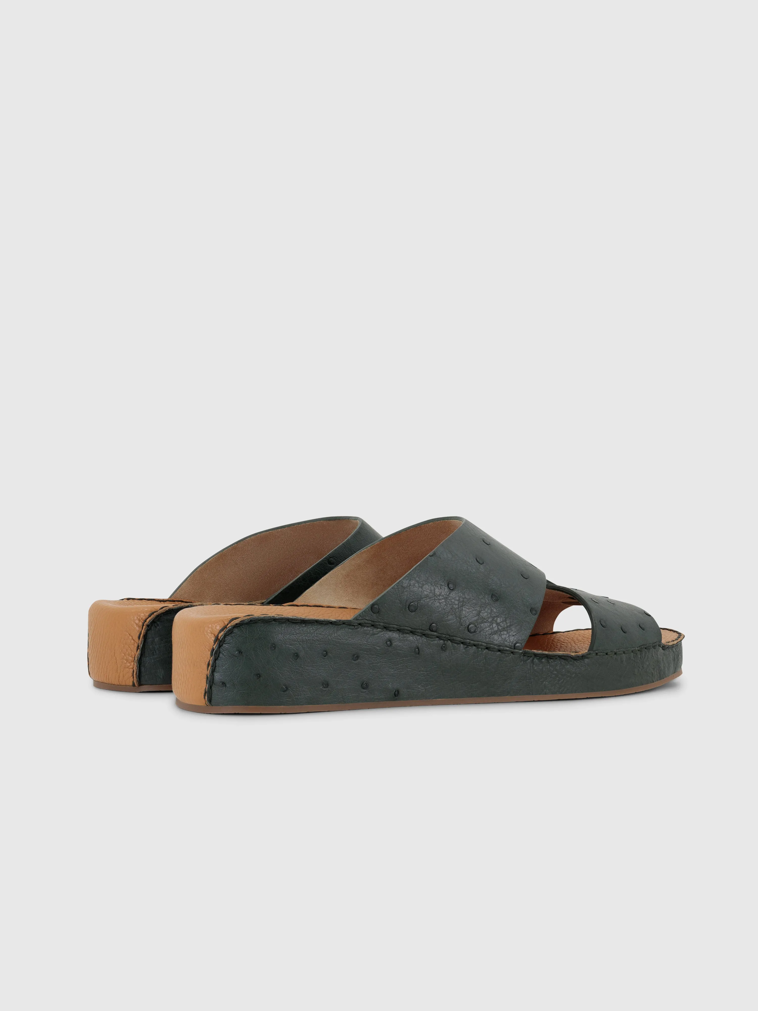 Ostrich Skin Sandals Dark Green