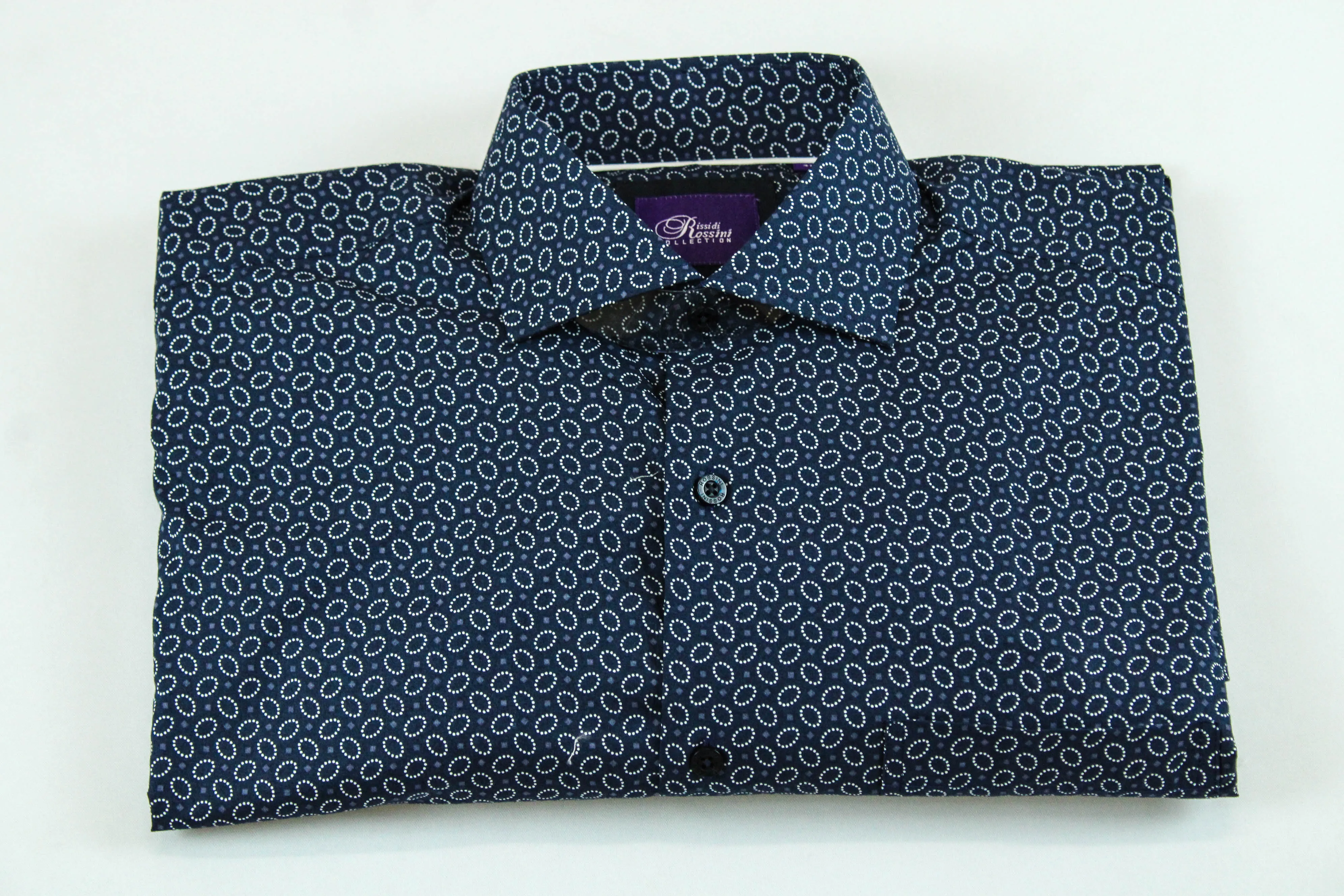 ROSSINI LS Navy Oval Pattern Shirt