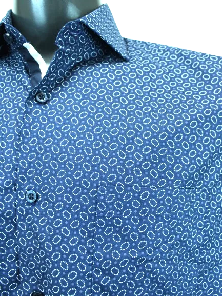 ROSSINI LS Navy Oval Pattern Shirt