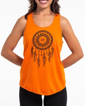 Super Soft Cotton Womens Dreamcatcher Tank Top in Orange