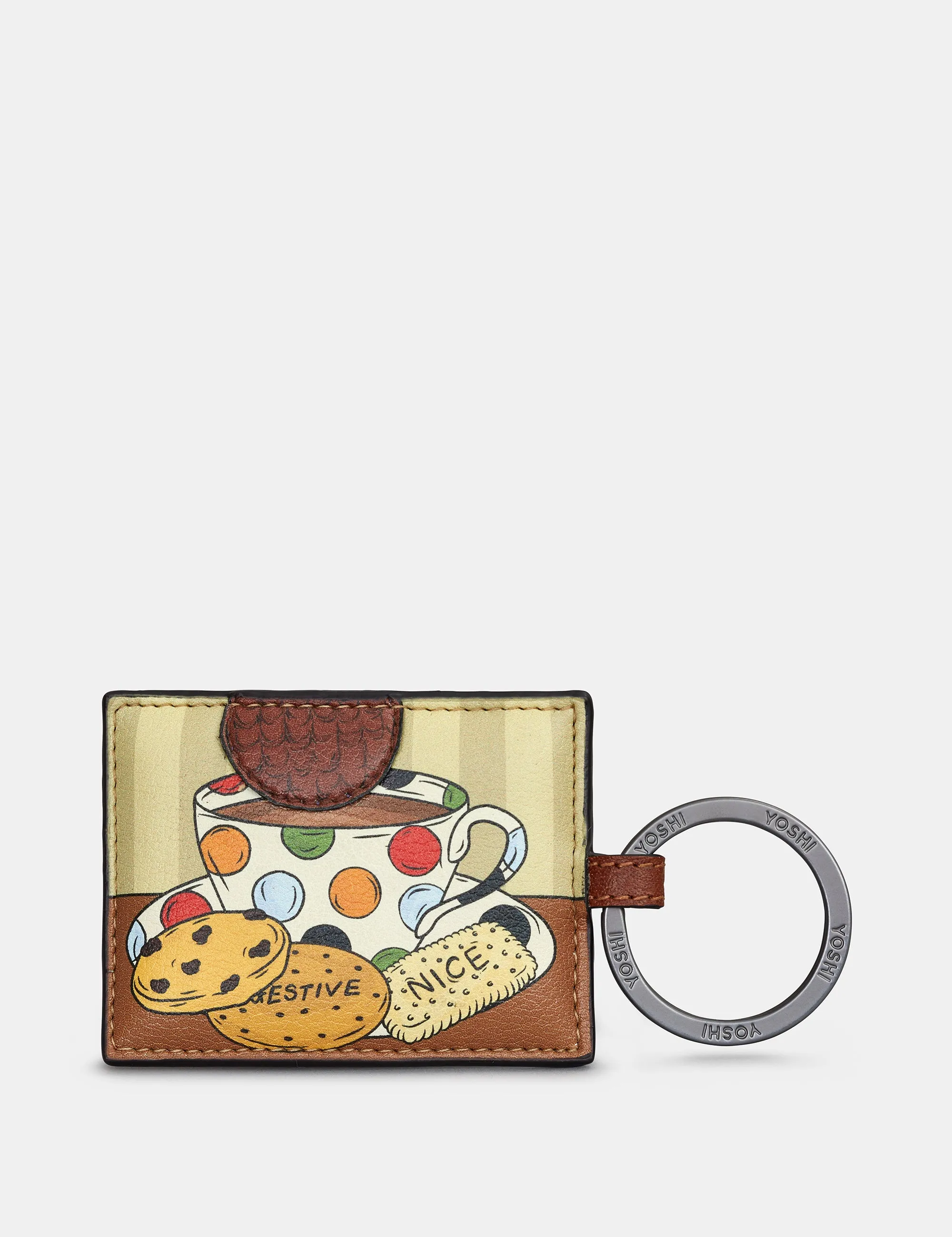 Tea and Biscuits Leather Keyring