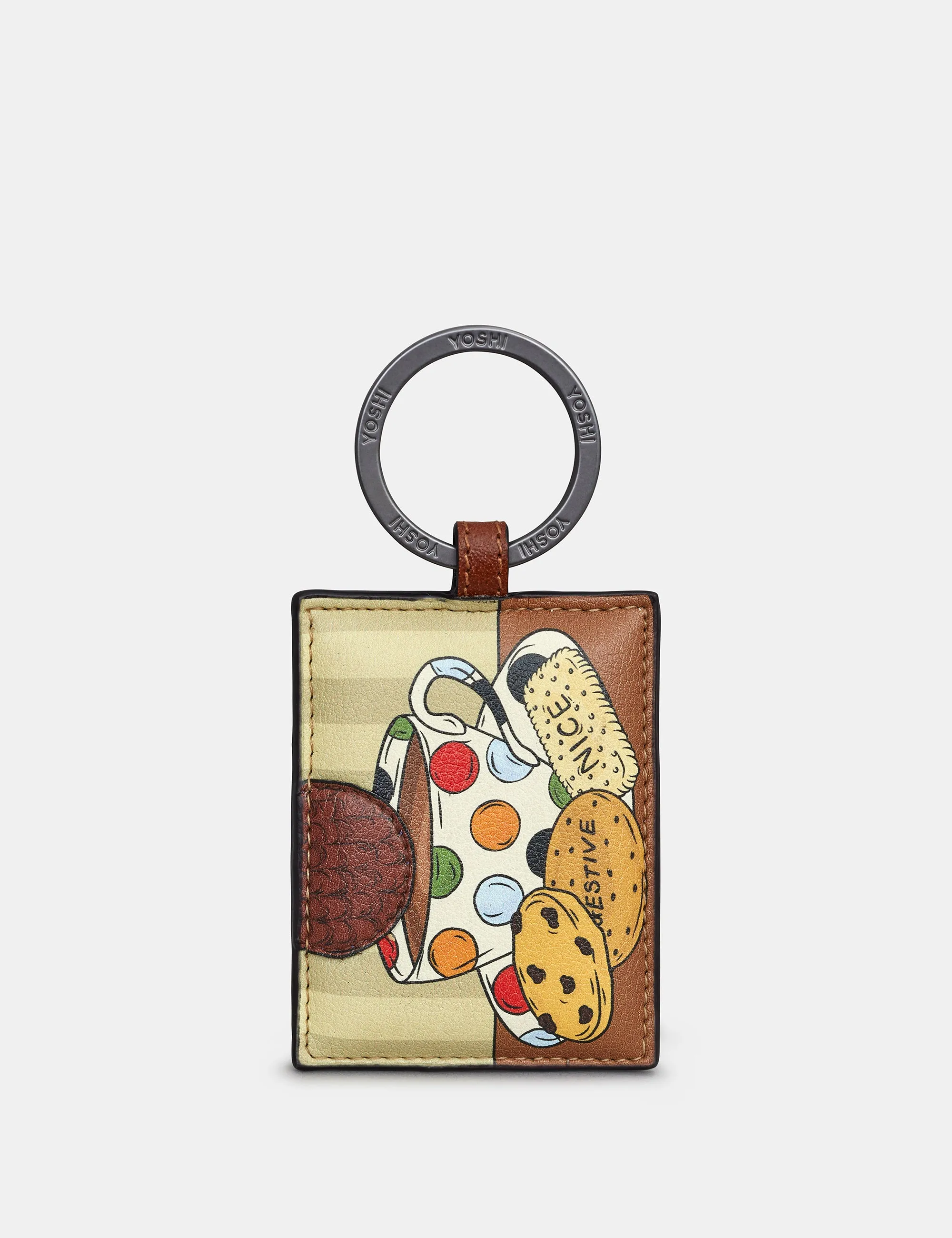 Tea and Biscuits Leather Keyring