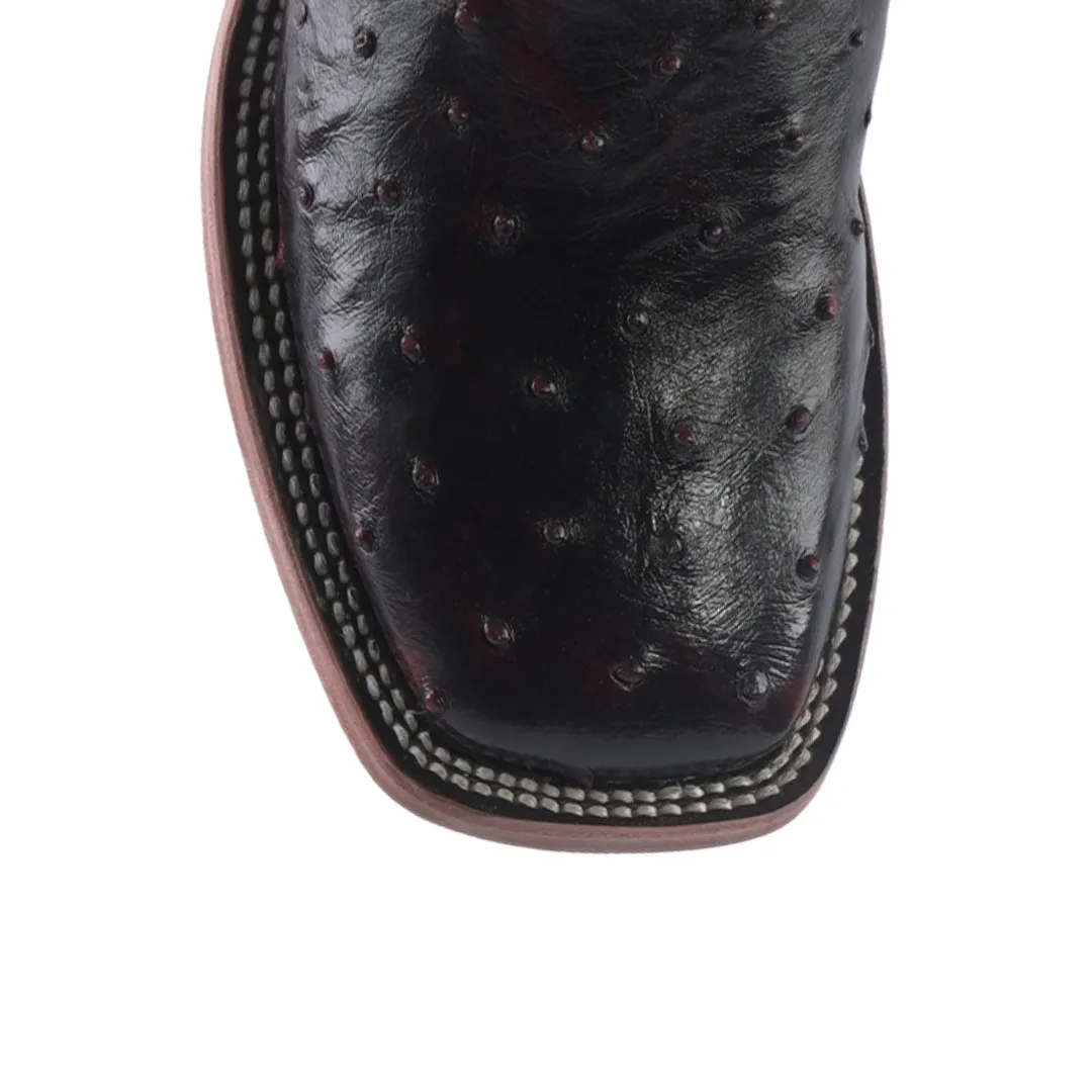 Texas Country Exotic Boot Ostrich Black Cherry Square Toe AV20