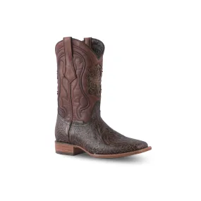 Texas Country Western Boot Cincelado Flores Cafe Square Toe E636