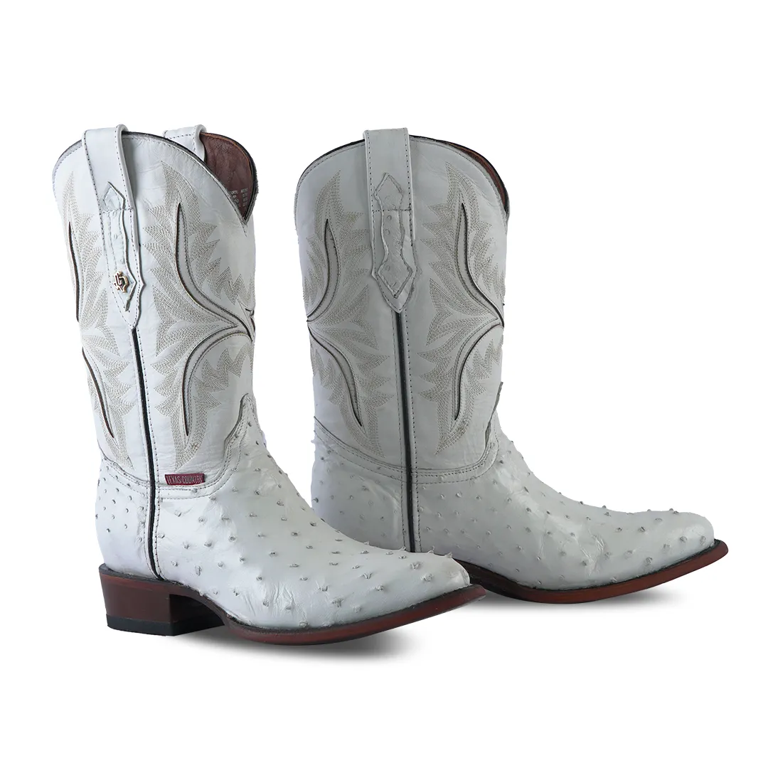 Texas Country Western Boot Ostrich White Round Toe AV230