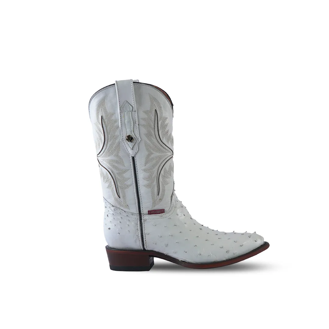 Texas Country Western Boot Ostrich White Round Toe AV230