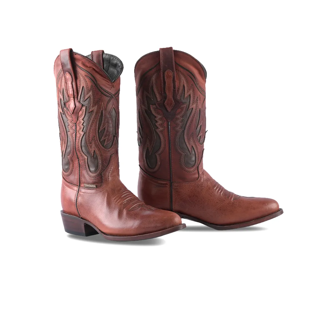 Texas Country Western Boot Savat Cognac Oval Gris E902