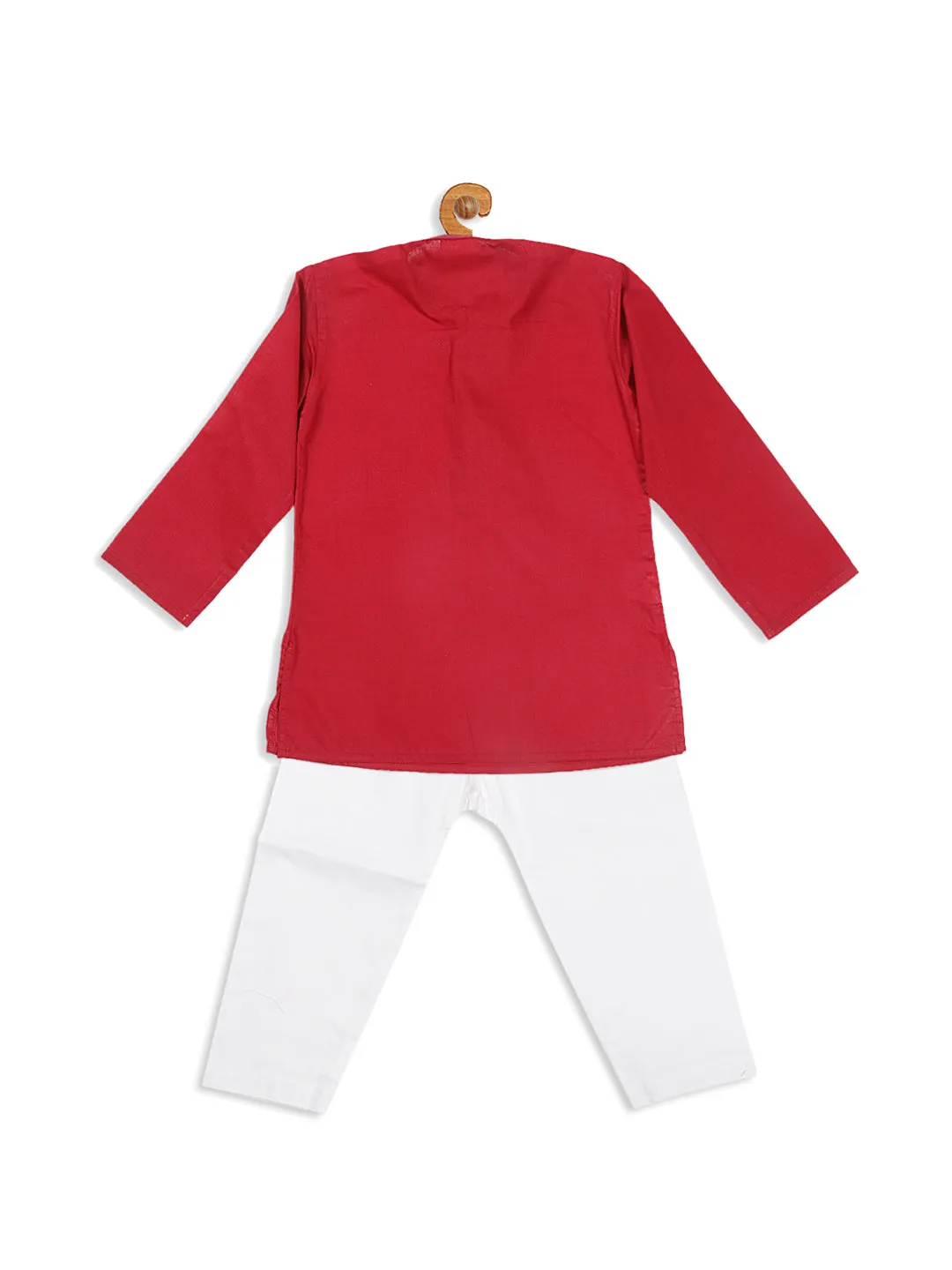 VASTRAMAY Boy's Maroon Kurta With White Pyjama Set