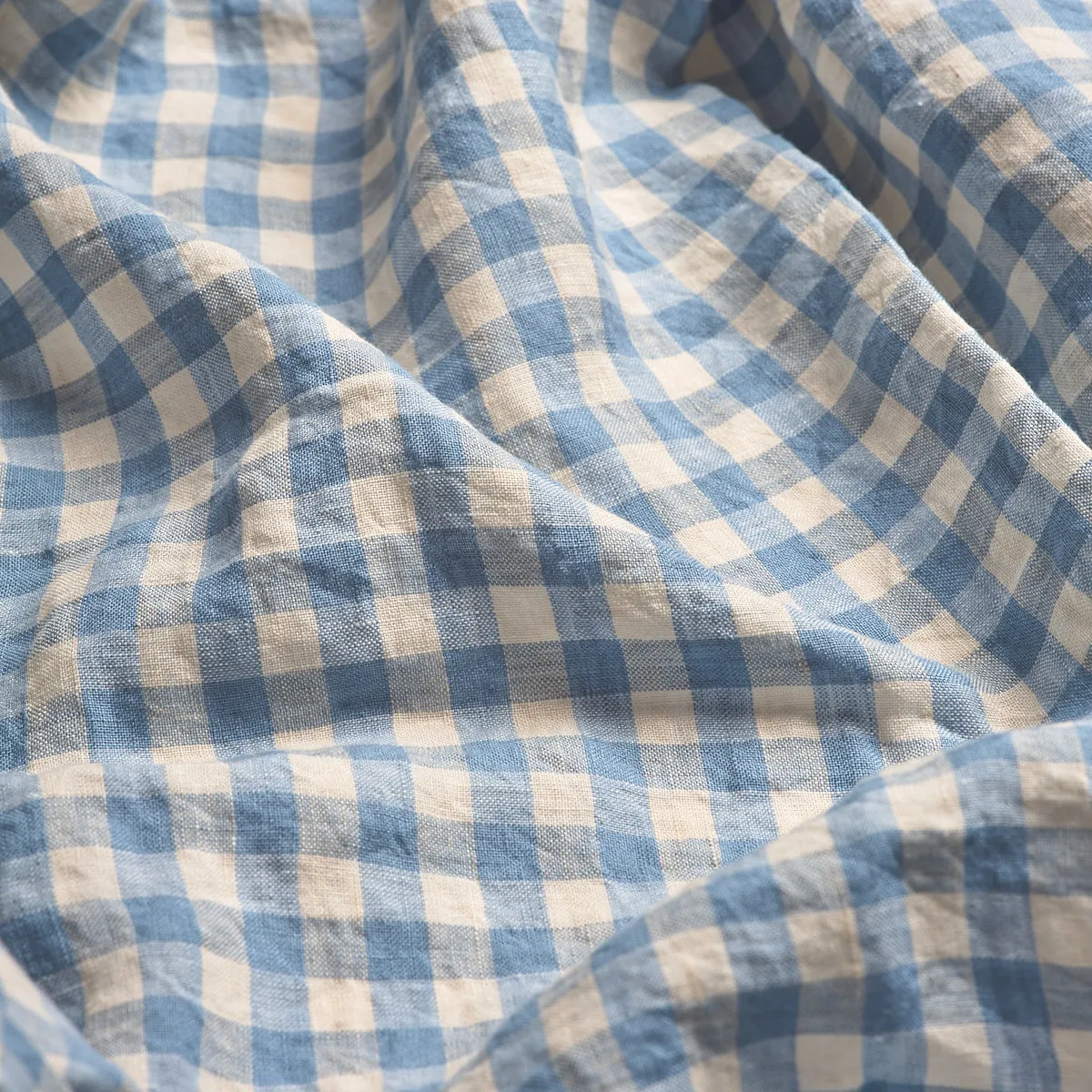 Warm Blue Gingham Linen Blend Duvet Cover