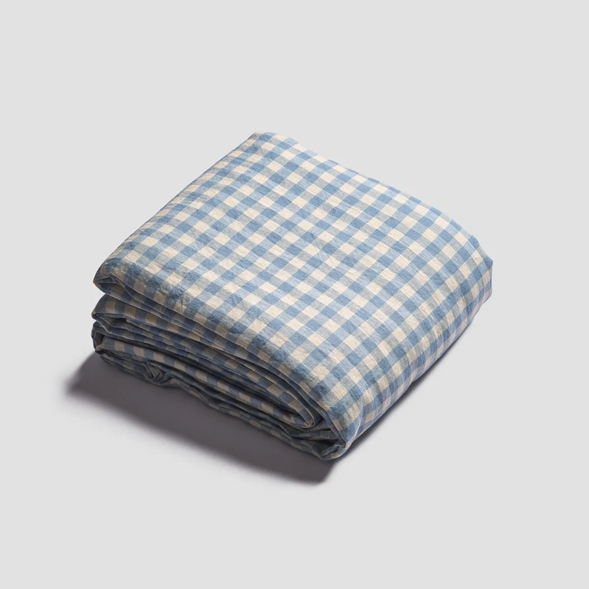 Warm Blue Gingham Linen Blend Duvet Cover